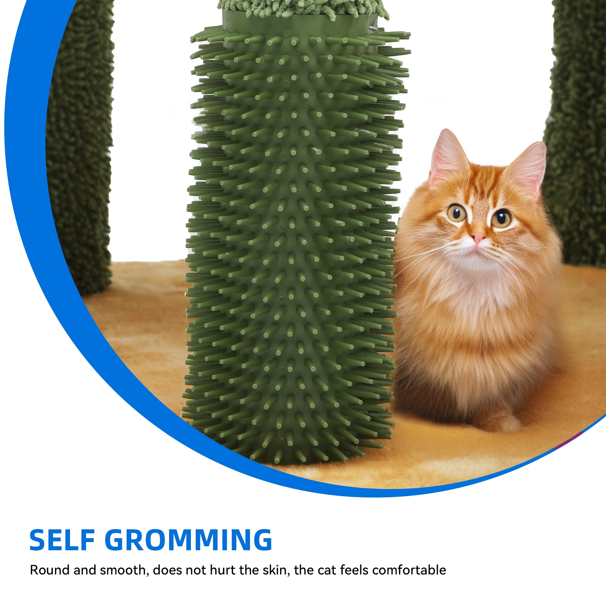 Dextrus 60" Tall Cactus Cat Tree Tower for Indoor Cats, Large Cat Condo with Self-Grooming Brush, Perch, Basket, Sisal Scratching Posts, and Toy Balls,Green