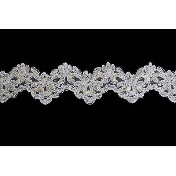 Altotux 2.75" White Organza Bridal Beaded Sequins Embroidery Corded Lace by Yard