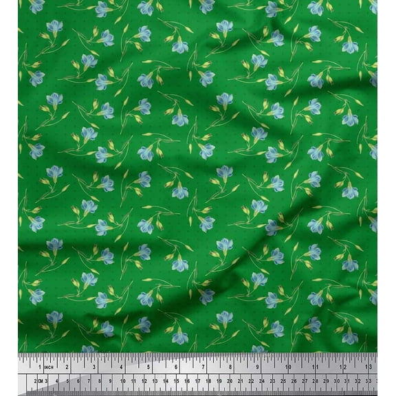 Soimoi Green Cotton Duck Fabric Dot & Freesia Floral Fabric Prints By Yard 42 Inch Wide