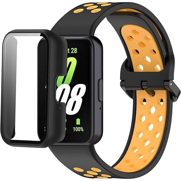 wonima11 Silicone Bands Compatible with Samsung Galaxy Fit 3 SM-R390, with PC Case Waterproof Sport Watch Band Soft Breathable Strips for Men Women