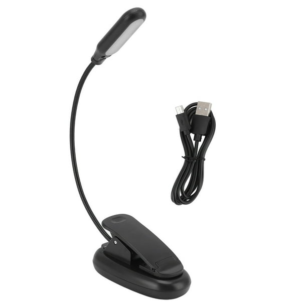 Lámpara de mesa con clip LED, recargable por USB, con botón superior y 3 fuentes de luz