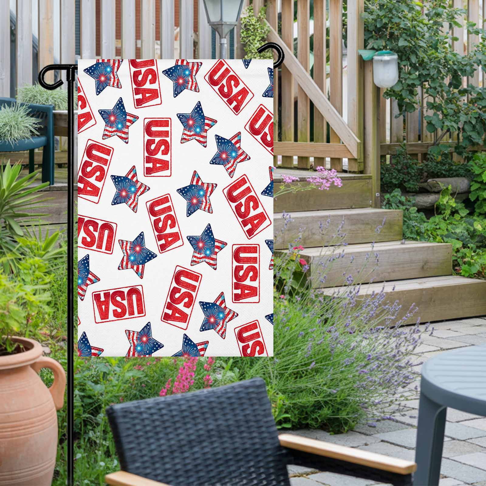 4th of July Garden Flags USA Flag Garden Flag Double Sided Welcome Flag Patriotic Star Stripes Fireworks Independence Day Yard Flags for Outdoor Lawn Porch Memorial Day Holiday Decor 28x40 Inch