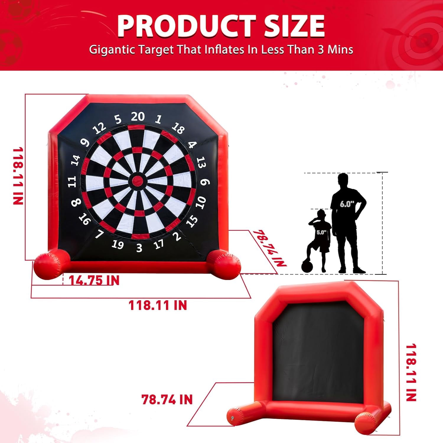 Vakiorn Inflatable Soccer Dart Board 10 ft Giant Kick Darts with 4 Balls and Air Pump 20+ Outdoor Games for Yard Party Adults