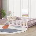 thumbnail image 3 of JERFIT Full Size Low Profile Floor Bed Frame with Safety Guardrail Gate, Platform Bed with Fence for Space Saving, Pink, 3 of 10
