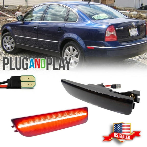 GTINTHEBOX  2x Smoke Lens Red LED Rear Bumper Side Marker Light For 2001-2005 VW Passat B5.5