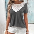 thumbnail image 2 of Gibobby Camisetas de verano para mujer Blusa casual para mujer Cuello redondo encaje Color sólido Camiseta manga corta Top(Gris,G), 2 of 5