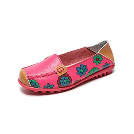 

UKAP Womens Loafers Floral Flats Slip On Casual Shoes Lightweight Mocassins Ladies Walking Shoe Cutout Comfortable Rose Red 10.5