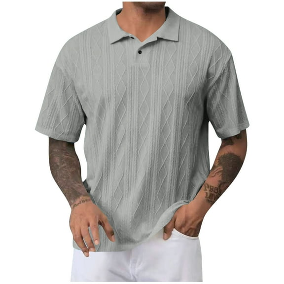 CYiJun Mens Casual Polo Shirt Summer Short Sleeve Vacation Button Beach Knit Stretchy Golf Shirts