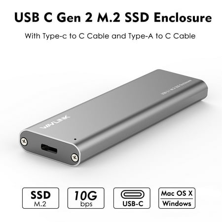 Wavlink USB C Gen 2 10Gbps M.2 SSD Enclosure B Key External Adapter (Included both USB C and USB 3.0 Cables) Aluminum Design SuperSpeed NGFF SATA Drive -[Compatible with Thunderbolt