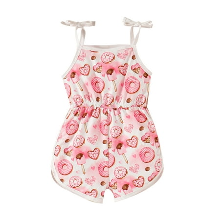

Toddler Baby Girl Valentine s Day Suspender Pants Jumpsuit Overalls Sleeveless Romper Summer One Piece Heart Print Bodysuit