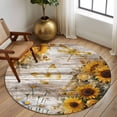 thumbnail image 2 of Large Round Rug 8Ft Washable Non-Slip, Farmhouse Sunflower Circle Area Rugs for Living Room Bedroom, Vintage Daisy Butterflies Rustic Wood Indoor Floor Mats Carpet Runner for Home Decor, 2 of 8