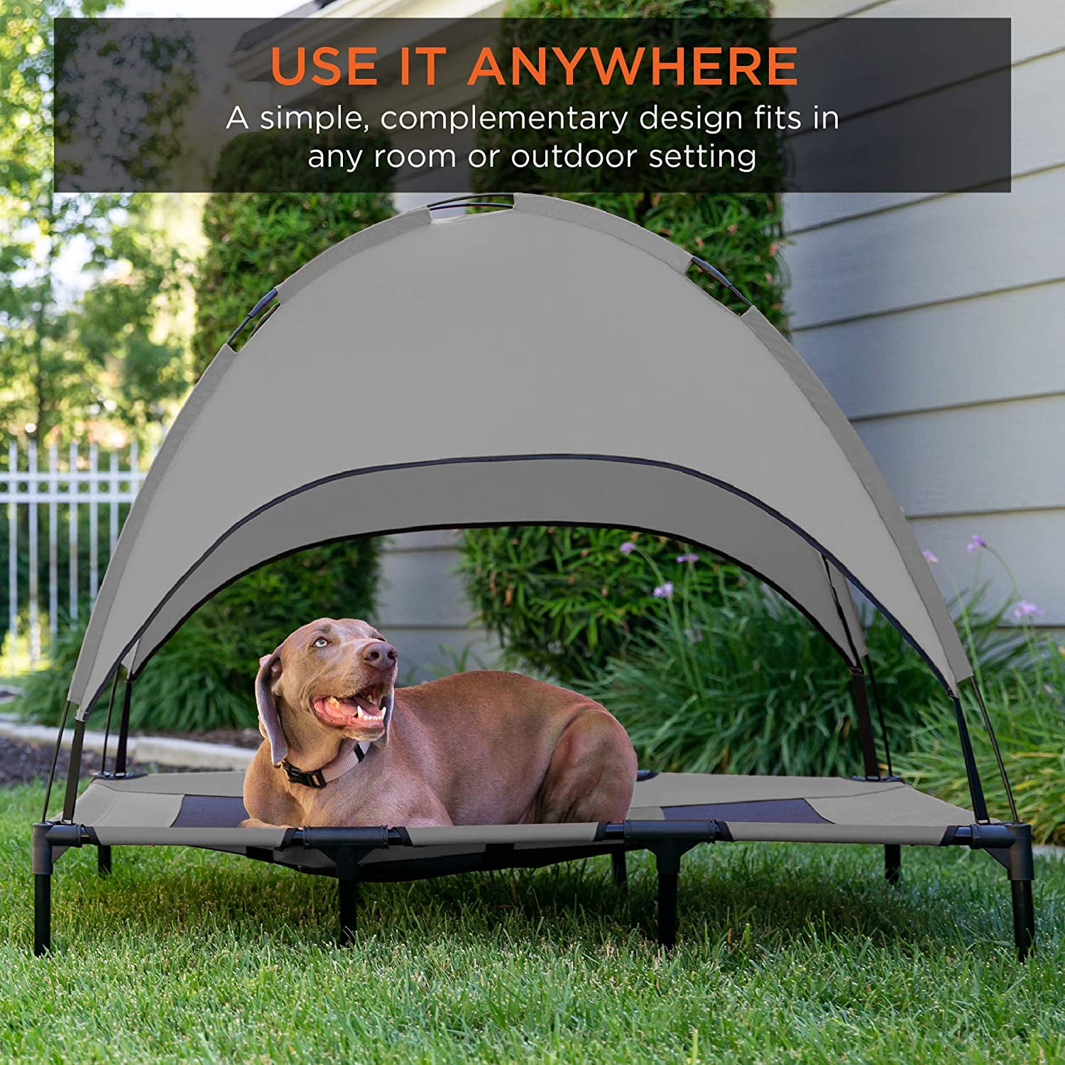 48in Elevated Cooling Dog Bed, Outdoor Raised Mesh Pet Cot w/Removable Canopy Shade Tent, Carrying Bag, Breathable Fabric - Gray