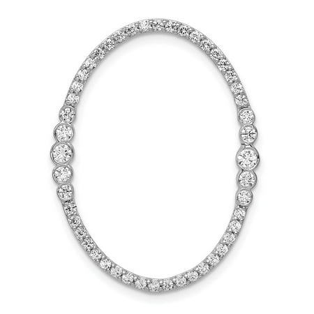14k White Gold Diamond Oval Chain Slide Pendant Charm