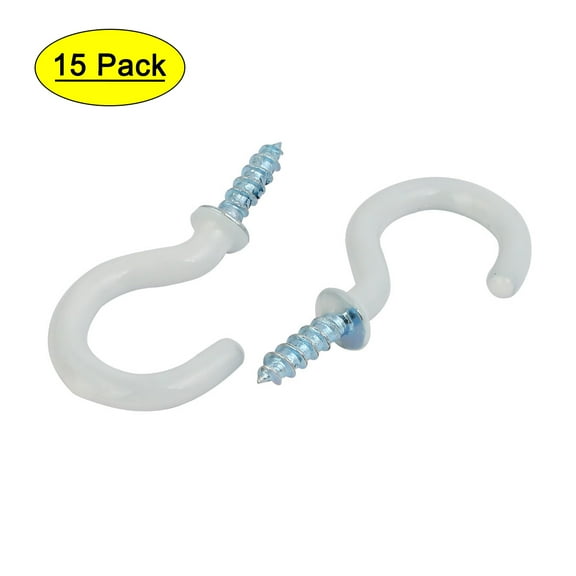 Uxcell 7/8 Inch Plastic Coated Screw-in Open Cup Ceiling Hooks Hangers White 15pcs