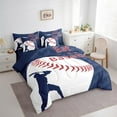 thumbnail image 3 of Feelyou Baseball Sports Kids Bedding Comforter Set 7 Pieces, Vintage Football Lover Full Bedding Set, Navy Red Stripes Reversible Fitted Sheet Flat Sheet, Super Cozy Room Decor, 3 of 8