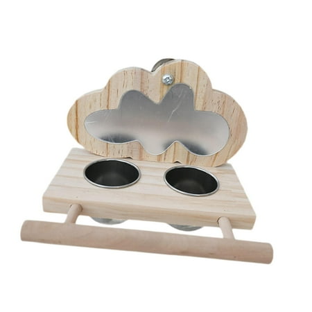 perfeclan Bird Perch with Mirror Portable Parrort Cage Wooden Perch Parrot Mirror Toy Hanging Feeder Bowl for Macaw Parakeet Cockatiels