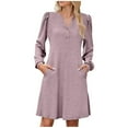 thumbnail image 2 of qolati Womens Casual Dresses Long Sleeve Fall Dresses for Women Button Up V Neck Ribbed Knit Lightweight Sweater Dress with Pockets Side Split Fashion Fall Outfits Purple XXL, 2 of 8
