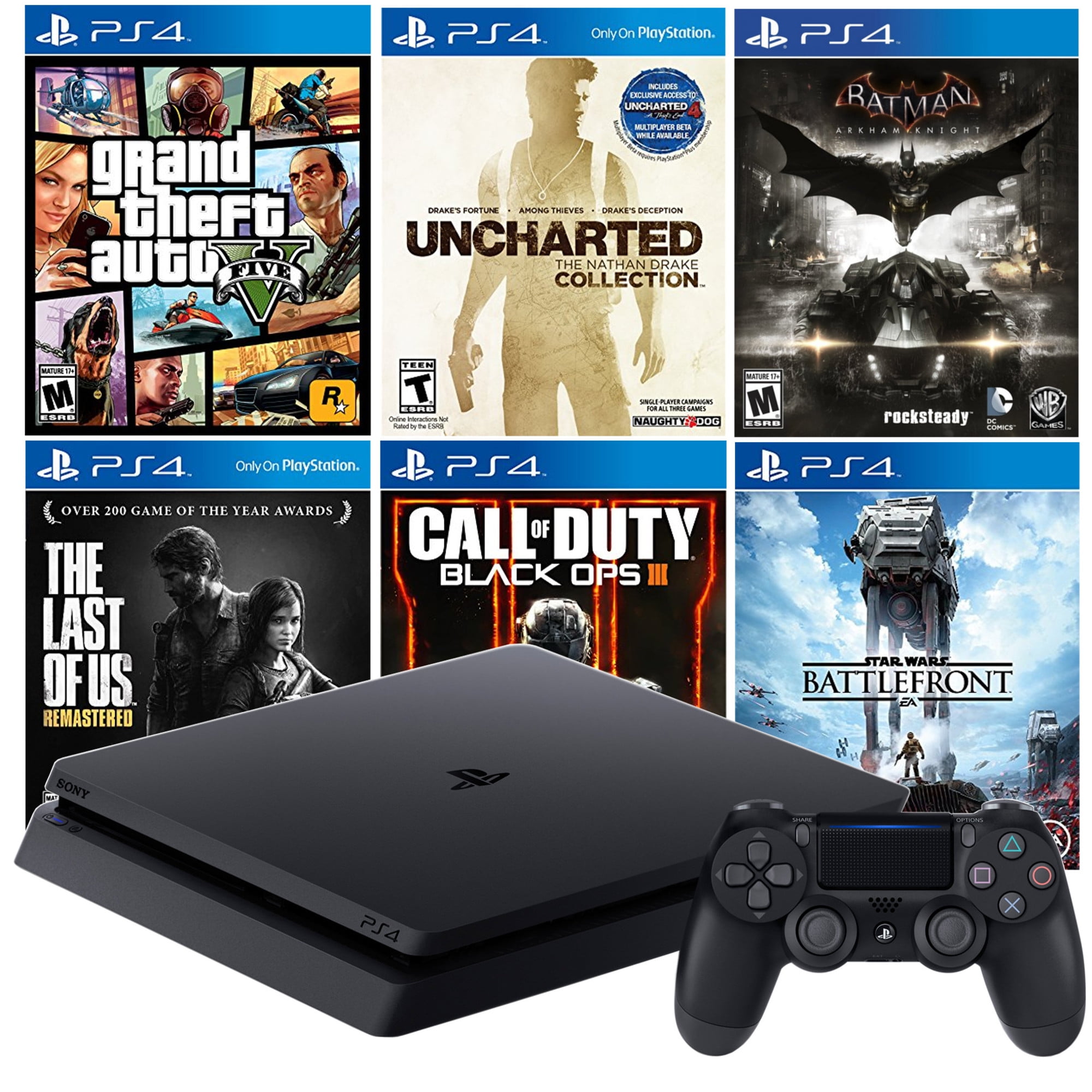 Interpersoonlijk Doen Lenen Restored PlayStation 4 Slim 500GB + 6 Hit Games! GTAV, Last Of Us, Call Of  Duty and more (Refurbished) - Walmart.com