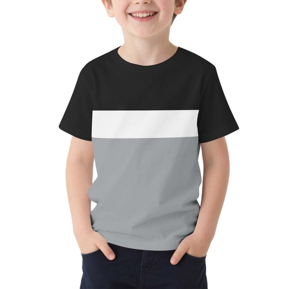 Cethrio Boys T Shirts Size 8, CrewNeck Casual Color Block Short Sleeve Kids Summer Tees Black