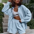 thumbnail image 2 of zfwon Co Ord Sets for Women 2 Piece Matching Set Solid Color Collared Button Down Shirts & Elasticated Waist Shorts with Pocket Casual Co Ord Outfits Summer Wear, 2 of 7