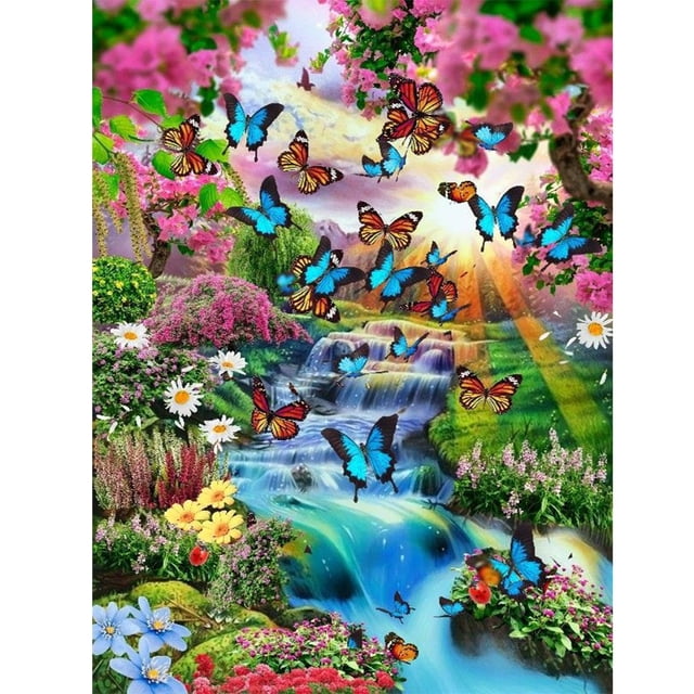 (NH3294) Serie Paisaje Cascada Mariposa Diamante Resina 30*40CM