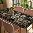 thumbnail image 3 of Black Spring Floral Table Cloths for 4 Foot Rectangle Tables, Elegant Pastoral Flowers Birds Retro Art Patio Waterproof Elastic Fitted Tablecloths, Washable Rectangular Table Cover for Camping, 3 of 8