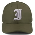 thumbnail image 2 of Daxton Premium Mid Profile Hat Semi Curved Visor Olive Cap White Silver Gothic Embroidered, Letter I, 2 of 4