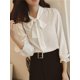 thumbnail image 5 of Blusas MarinaVida de gasa con cuello atado y lazo para mujer, informales, holgadas, de manga larga, para oficina y trabajo, de color liso, 5 of 5