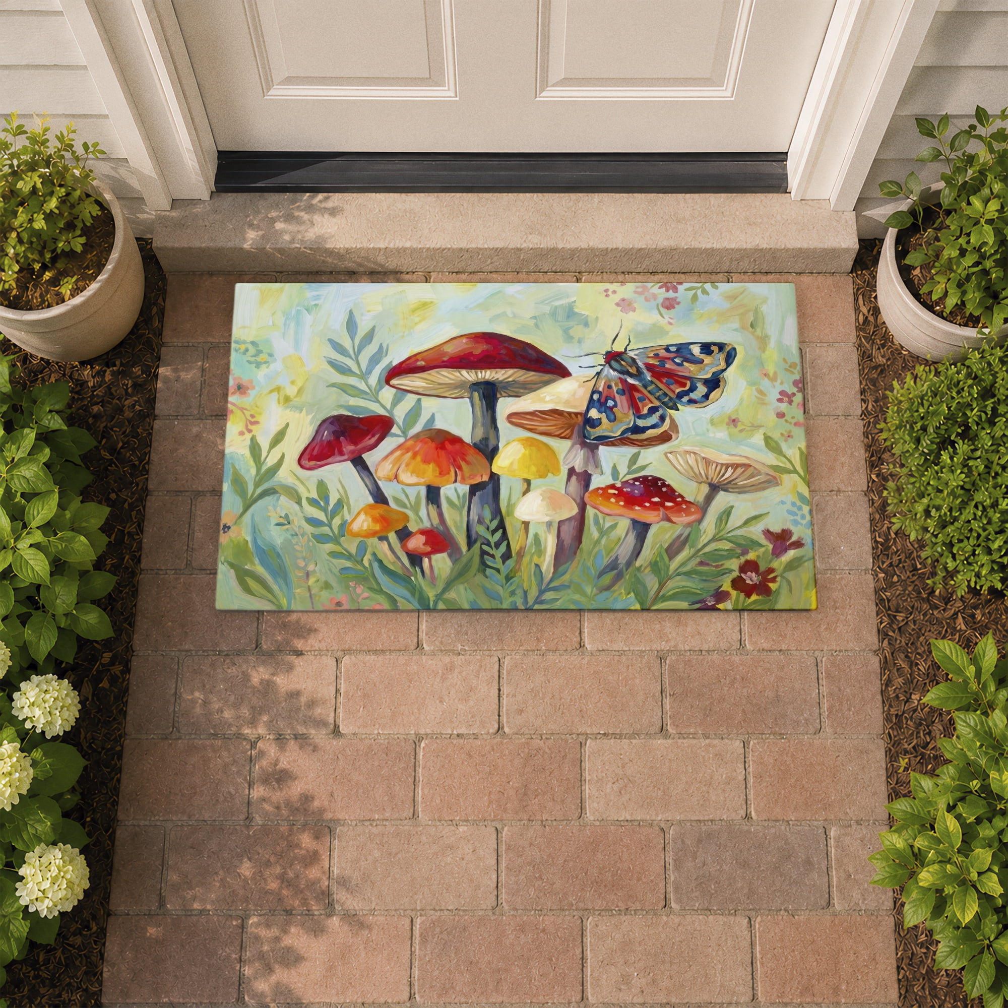 Stupell Industries Autumnal Mushrooms & Butterfly Printed Outdoor Door Floor Mat, design by Imagine It Images