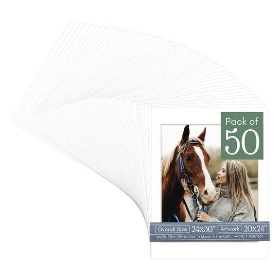 White Picture Frame Mat for 24x30 Frames - Fits 20x24 Photos - 50 Mats