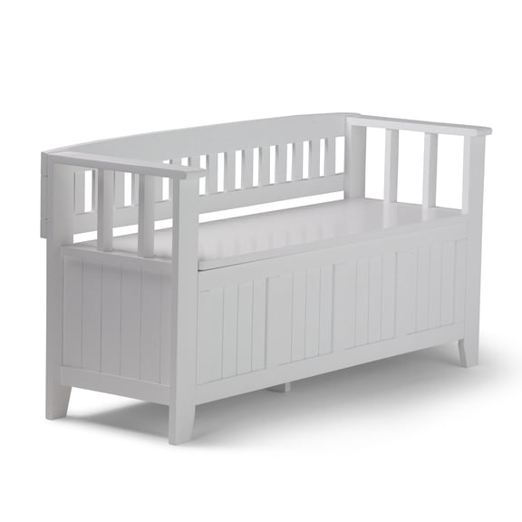 Simpli Home Acadian SOLID WOOD 48 inch Wide Transitional Entryway Storage Bench in White