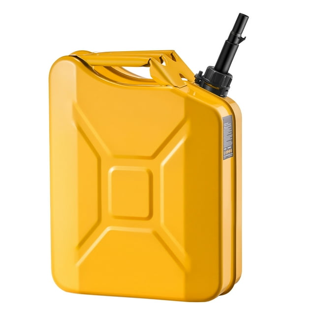 KFFKFF Metal Fuel Container, 5.3 Gallon, Fuel Jerry Can with Spout and Comfort Handle, 6 L/min Max Flow Rate, Leakproof, Yellow