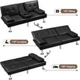 thumbnail image 5 of Brezey Convertible Sofa Bed Adjustable Couch Sleeper Modern Faux Leather Recliner Reversible Loveseat Folding Daybed Guest Bed, Removable Armrests, Cup Holders，Black, 5 of 11
