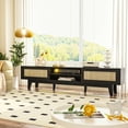 thumbnail image 2 of GetYes Rattan TV Stand for up to 65 inch TV with Sliding Doors for Living Room, 59 inch, Black, 2 of 8