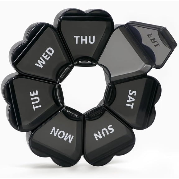 Pill Organizer Weekly - Cute Medicine Pill Organizer 7 Day, Large Daily Pill Box for Travel, Pill Dispenser Case 1 Time a Day for Medication/Supplement/Fish Oil (Black)