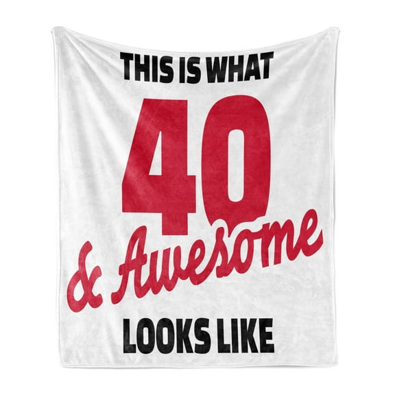 40th Birthday Soft Flannel Fleece Throw Blanket, 40 Hilarious Birthday Slogan Cool Humor, Cozy Plush for Indoor and Outdoor Use, 70" x 90", Pink Black White, by Ambesonne