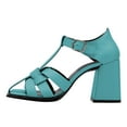 thumbnail image 2 of FSJ Women Chic Square Toe Strappy Chunky Block Heel Sandal T-Strap Caged Adjustable Ankle Buckle Daily Walking Shoes Size 5.5 Blue, 2 of 4