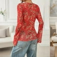 thumbnail image 6 of MORTTIC Women's Floral Print V-Neck Blouse - Long Sleeve Button Ruffle Detail Tops for Spring/Fall Red，S, 6 of 11