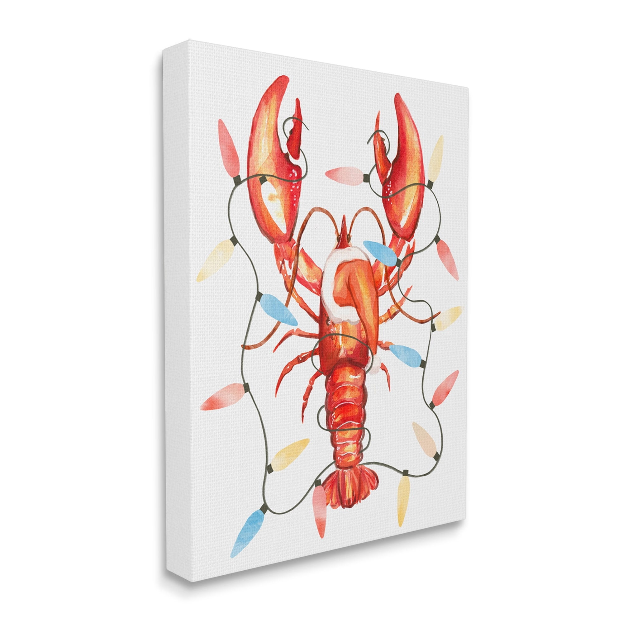 Stupell Industries Nautical Lobster Christmas Lights Holiday Painting Gallery Wrapped Canvas Print Wall Art