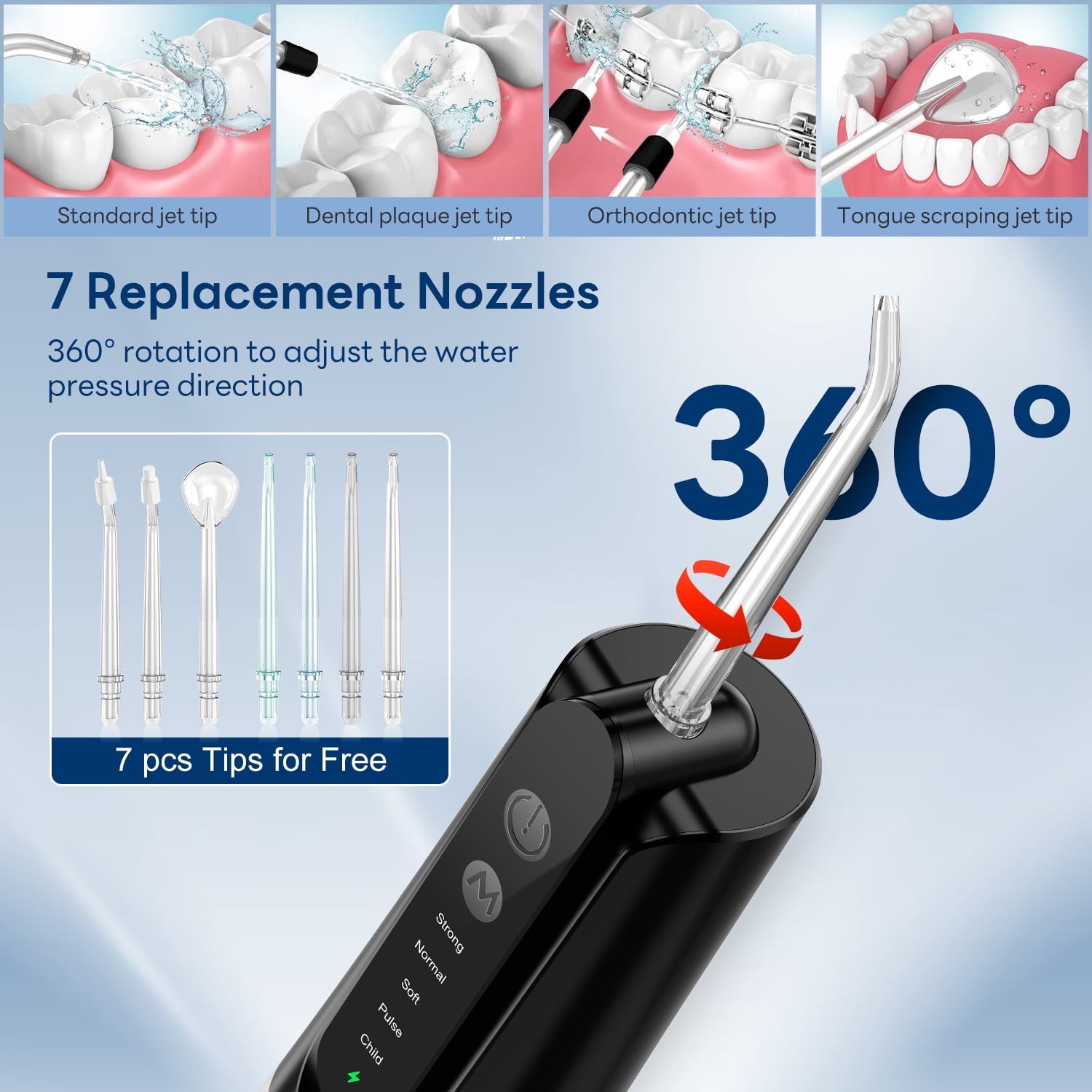 INSMART Cordless Water Flosser Dental Teeth Cleaner with 7 Jet Tips, 5 Mode 270 ML Tank IPX7 Waterproof,New Absorbent Balls to Filter Impurities