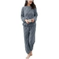 thumbnail image 2 of FDGIU Cozy Fleece Pajamas Set for Women‌, Loose Fit Winter Warm Sleepwear, Long Sleeve Winter Homewear Top & Pants, 2 of 6