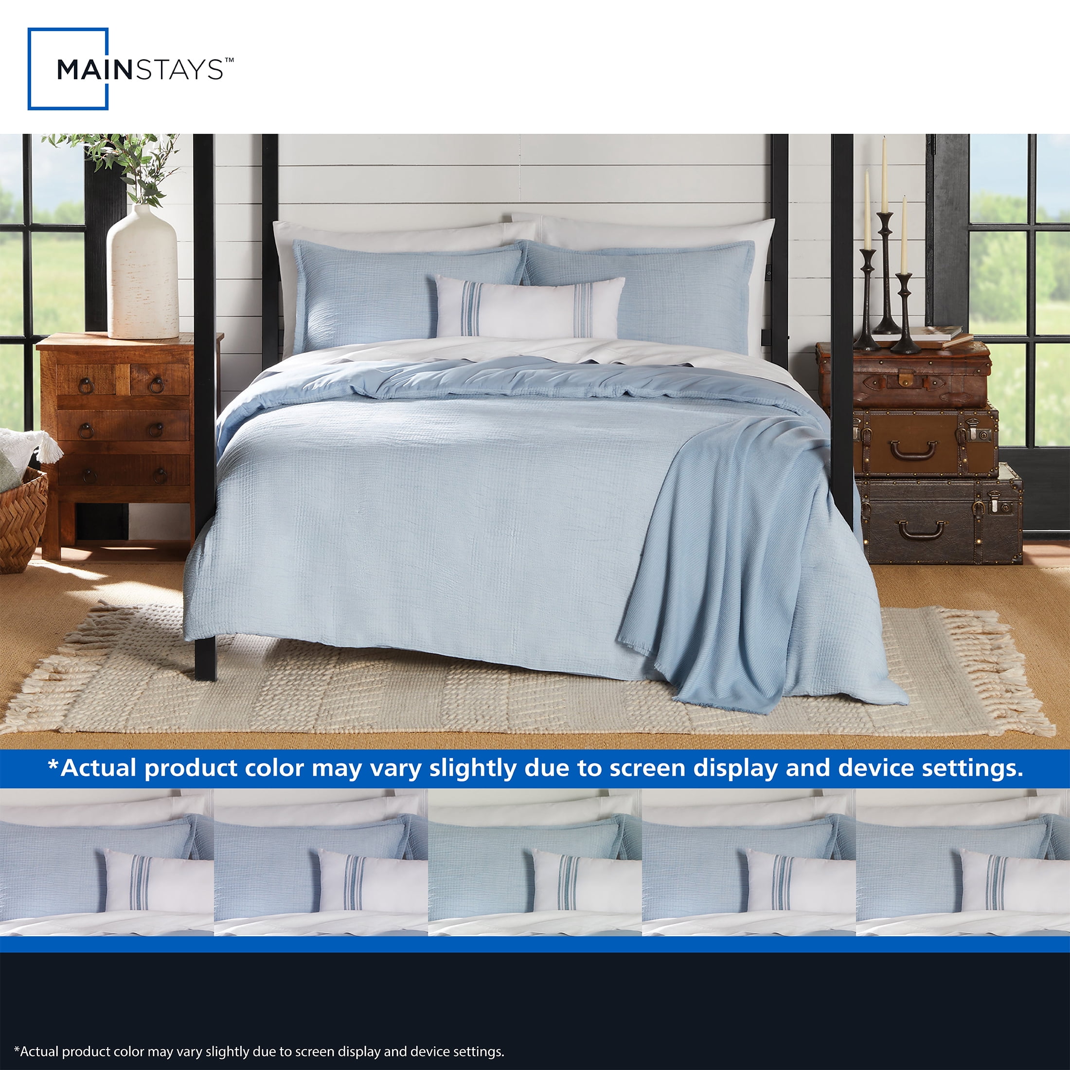 Mainstays Tonal 4-Piece Blue Stripe Matelasse Comforter Set, Twin/Twin XL