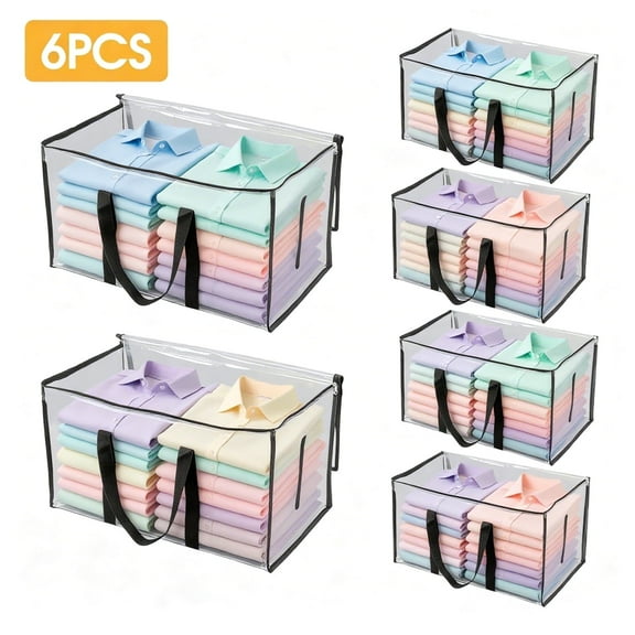 Lumikrypt 6 Pack Large Heavy Duty Moving Bags, Clear Storage Bags with Strong Zippers & Handles, Collapsible Moving Totes Packing Bag for Home, Dorm & Storage