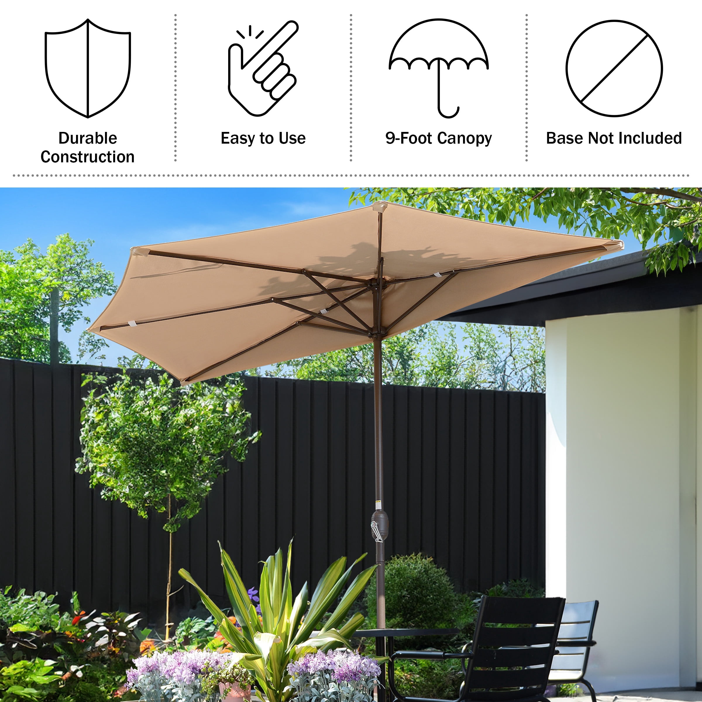 Villacera 9FT Outdoor Half Patio Umbrella - Balcony Furniture, Beige