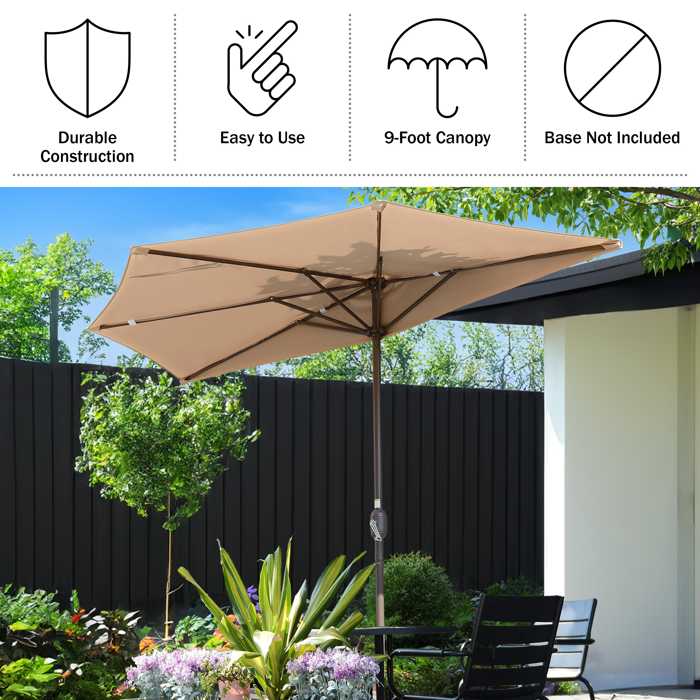 Villacera 9-Foot Half Round Patio Umbrella, Beige photo 4