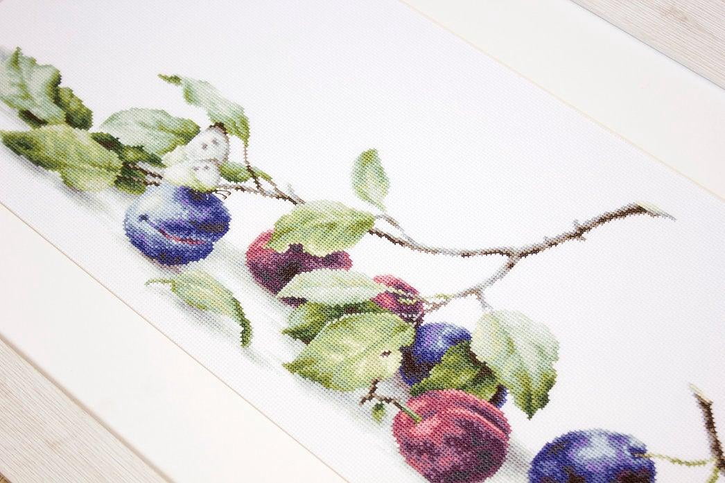 Counted Cross-Stitch Kit Plums B2257L Needlework Easy Small Green Blue By Luca-S Canvas Cotton