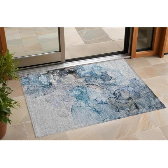 HomeRoots 560393 2 x 3 ft. Blue & Gray Abstract Washable Non Skid Indoor Outdoor Rectangle Machine Woven Area Rug