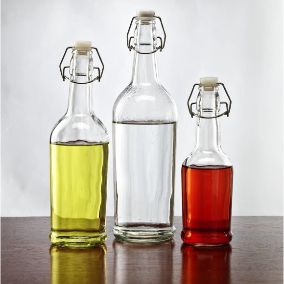 Circleware Olive Oil and Vinegar Beverage Dispenser Bottles with Hermetic Lid, 33/17/8.5 oz, Glass/Clear