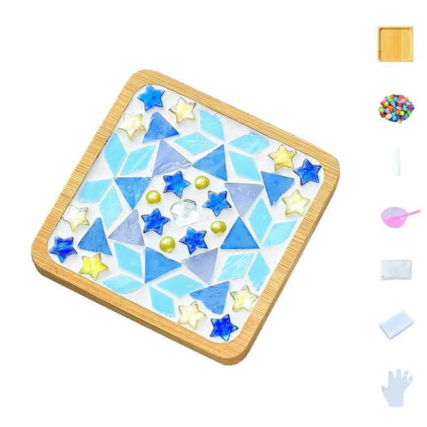 Pisexur Batería de cocina Juego de mosaicos de manualidades, posavasos de madera, mosaicos de colores variados, paquete de manualidades de 6 ml para la cocina del hogar