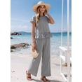 thumbnail image 3 of OYYN 2 Piece Sets for Women Lounge Plaid Ruffle Hem Tops Wide Leg Casual Dressy Lounge Sets, 3 of 5